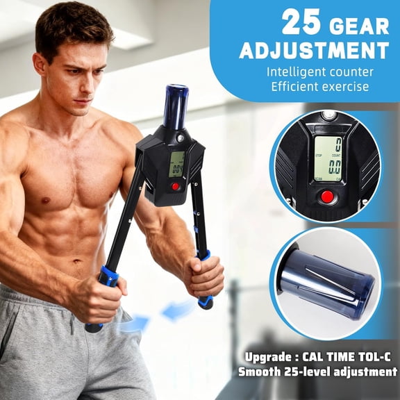 Hydraulic Power Twister Adjustable Resistance 22–440 lbs Digital Display, Foldable Arm Chest Exerciser for Women Men, No Snapback Safety, Portable Home Gym Gear