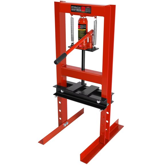 Hydraulic Press for 6 T, H-type Garage Floor Adjustable Height Workshop Press, Hydraulic Press with Press Plate and Safety Valve for Straightening, Bending and Machining of Parts, Red