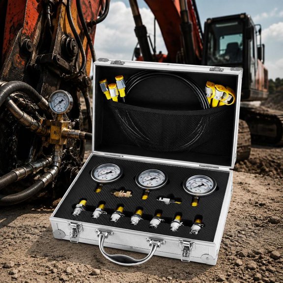 Hydraulic Pressure Test Kit 250/400/600 Bar with 3 Gauges, 9 Couplings, 3 Hoses, Carrying Case