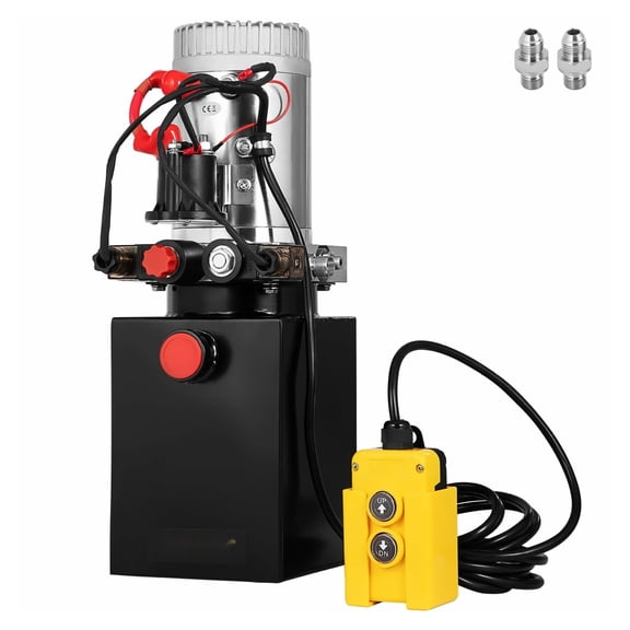 Hydraulic Pump 4 Quart 12V DC Double Acting Power Unit for Dump Trailer, Car Lift, Aerial Platform - Steel Tank, SAE#6 Port, Remote Control