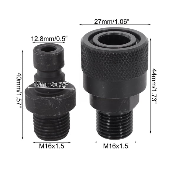 Hydraulic Quick Connect Coupler Set M16X1.5Mm Male Pipe Fitting Black YIWEI