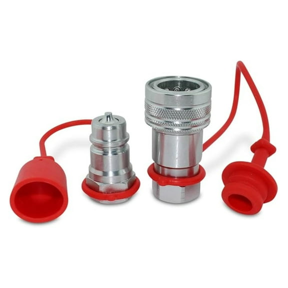 Hydraulic Quick Connect Couplers 1/2" SAE ISO 5675 - Tractor, Ag, Construction - 3/4-16 UNF ORB Poppet Style w/ Dust Plugs