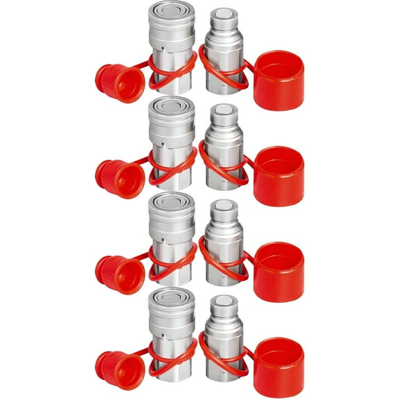 Hydraulic Quick Coupler Set, 1/2" NPT Thread, 27.6 MPa Pressure, 45.5 L/min Flow, 4 Pairs Hydraulic Quick Connect Couplings