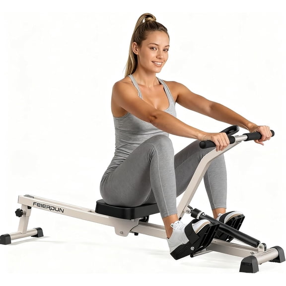 Hydraulic Rowing Machine for Home, Compact Adjustable Rower with 12 Resistance Levels, 300LBS Weight Capacity, Full Body Workout Equipment