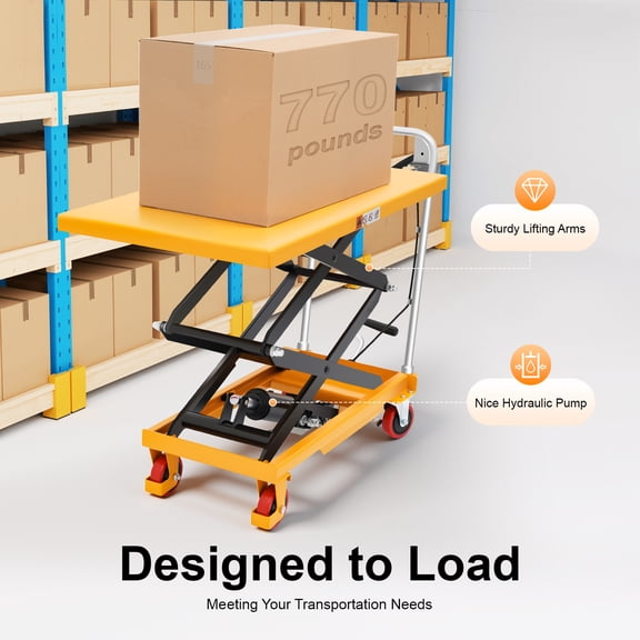 Hydraulic Scissor Lift Table 770lbs Capacity, Mobile Platform Truck with Wheels