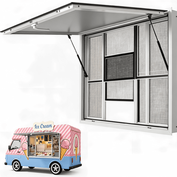 Hydraulic Service Window,60"x36" Aluminum Concession Window,Sliding Window with Tempered Glass & Dual Struts for Food Truck Trailer