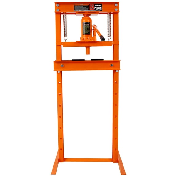Hydraulic Shop Press ,12-Ton Capacity , Floor Mount ,with Press Plates, H-Frame Garage Floor Press, Adjustable Working Table Height,orange,