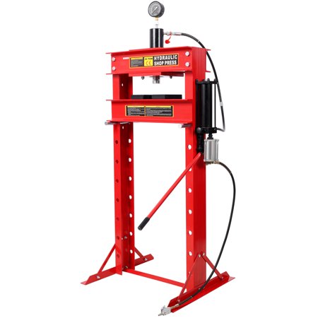 Hydraulic Shop Press, 30 Ton H-Frame Pneumatic Shop Press with Press Plate & Triangular Support, Stable Garage Floor Adjustable Hydraulic Press, Red