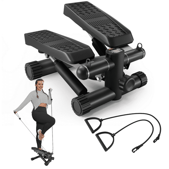 Hydraulic Stair Stepper - 330LBS Capacity with Resistance Bands and LCD Monitor