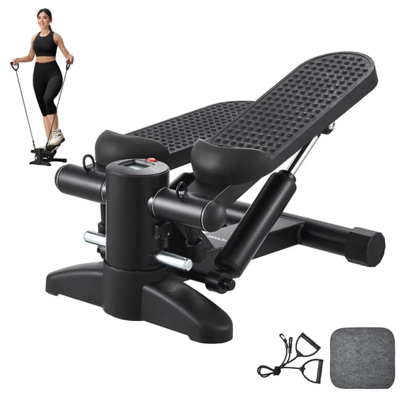 Hydraulic Stair Stepper with Resistance Bands LCD Monitor 330LBS Capacity Full Body Cardio Workout Equipment