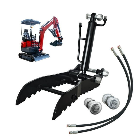 Hydraulic Thumb Holder for Small Excavator Attachments, Metal Grab Thumb Holder with 2*M14 Hose, for Single Hole Hydraulic Thumb Holder, no L-Bracket, with 2* M14-M16 Converter