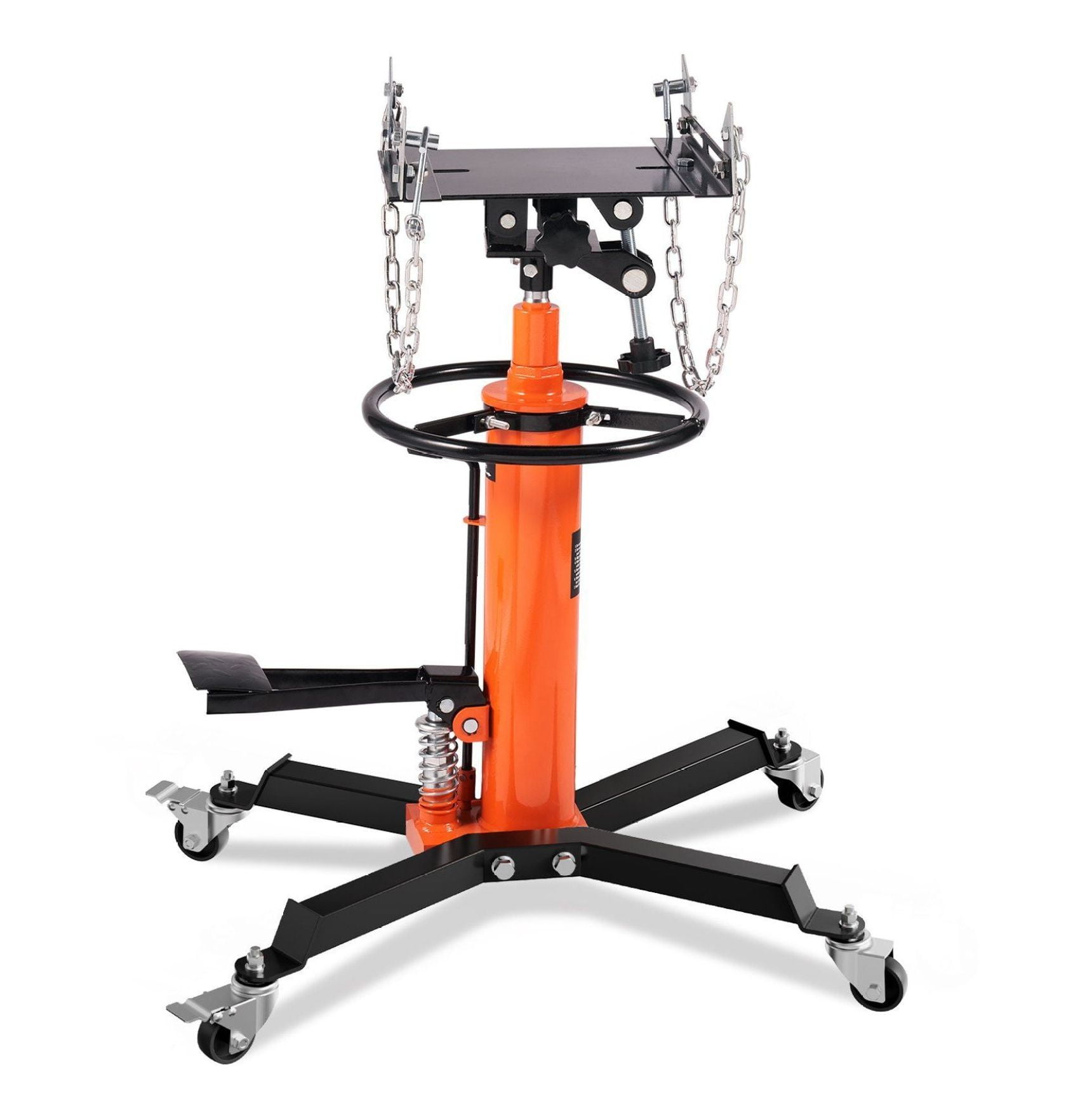 Hydraulic Transmission Jack 1322 Lbs, 360° Swivel Wheels, Foot Pedal Lift, Adjustable Saddle, Car Lift Jack for Automotive Repair
