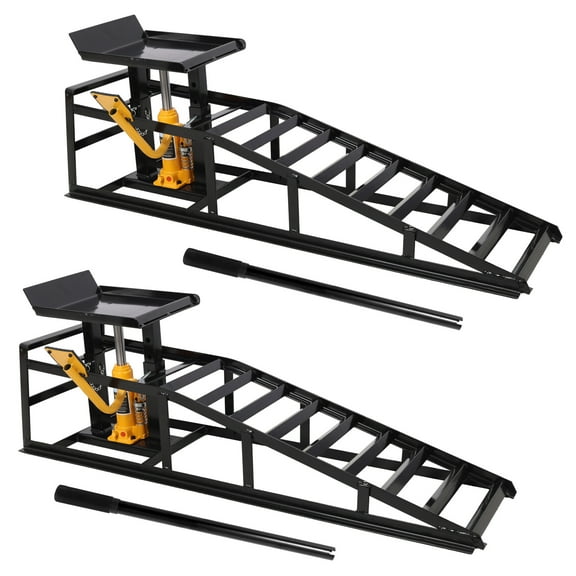 Hydraulic Truck Service Ramps with Pedal-Operated Lift System, 10,000 Lb Capacity Garage Vehicle Lift for Undercarriage Maintenance - Steel Dual-Purpose 2-Pack Black