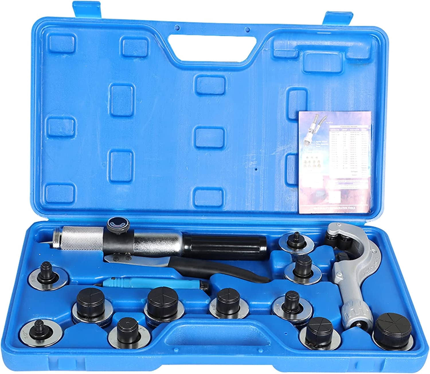 Hydraulic Tube Expander Tool HVAC Swaging Kit with Tube Cutter and 11 Tube Expander Head 3/8, 1/2, 5/8, 3/4, 7/8, 1, 1-1/8, 1-1/4, 1-3/8, 1-1/2, 1-5/8 Inch