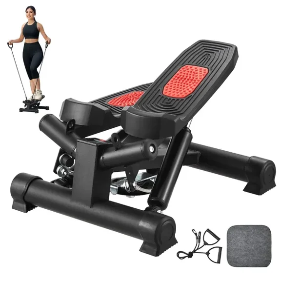 Hydraulic Twist Stepper with Resistance Bands LCD Monitor 330LBS Capacity Full Body Cardio Workout Equipment for Home