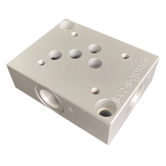 Hydraulic Valve Mounting Sub Plate D05 NG10 Cetop 5 pattern Anodized Aluminum SAE -8 O-ring Ports (1/2" nominal), SA10 Series