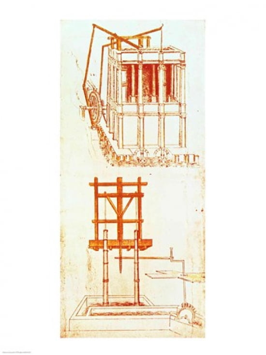 Hydraulic Water Pump for a Fountain Canvas Art - Leonardo Da Vinci (18 x 24)