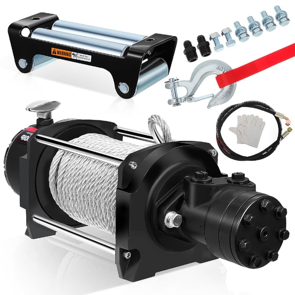 PartyKindom Heavy Duty Hydraulic Winch with Steel Rope for Vehicle Recovery