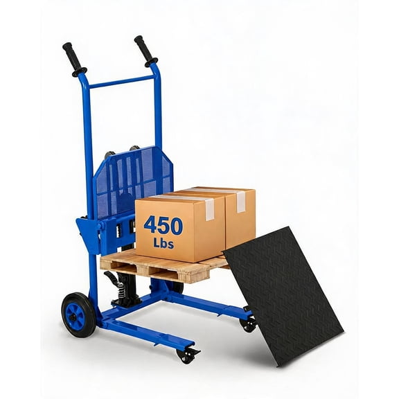 Hydraulic Winch Stacker 440 lb Capacity Material Lift Cart with Forks & Platform for Warehouse