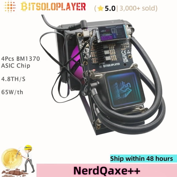 Hydro & Air Dual Cooling 4.8TH/s NerdQaxe++ Bitcoin Lottery Miner with 4Pcs BM1370 ASIC Chip Home Solo Mining BTC Miner Open-source Crypto Lotto Machine