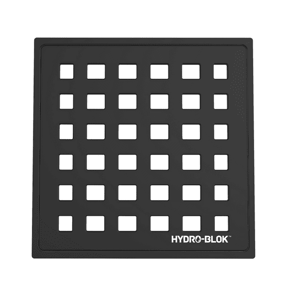 Hydro-Blok 3.75" x 3.75" Matte Black Drain Grate and Tray