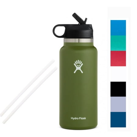 Hydro Flask 32oz Water bottle Stainless Steel & Vacuum Insulated with Straw Lid- Olive - 2.0 New Design
