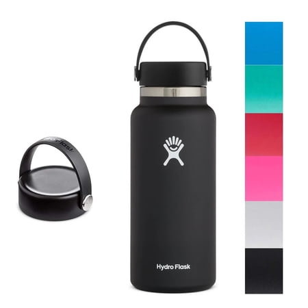 Hydro Flask Water Bottle 32oz. Wide Mouth Stainless Steel & Vacuum Insulated, with Flex Cap, Black