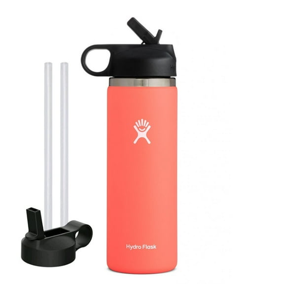 Hydro Flask Water Bottle - Stainless Steel & Vacuum Insulated - Wide Mouth 2.0 with Straw Lid - 20 oz, Hibiscus