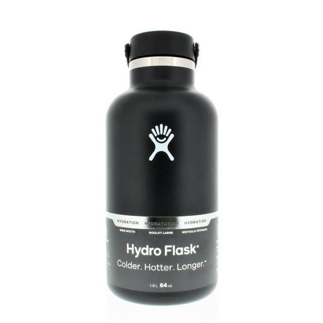 Hydro Flask Wide Mouth Water Bottle with Flex Cap Black 64oz/1.9 Liter