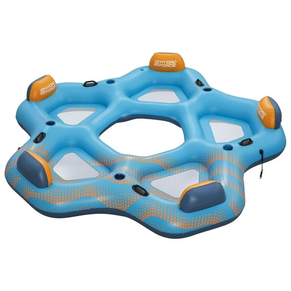 Hydro Force: Day Drifter Island - 5 Person Water Float, 9'10"x9'5", XL Open Center Lounger Tube, Cup Holders & Handles, Cooling Mesh Seats, 1102lb Cap