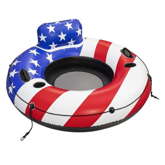 48” Rapid Rider Inflatable Pool Raft Tube with Cup Holder, Single Rider, Patriotic Design
