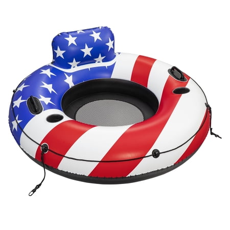 48' Rapid Rider Inflatable Pool Raft Tube with Cup Holder, Single Rider, Patriotic Design