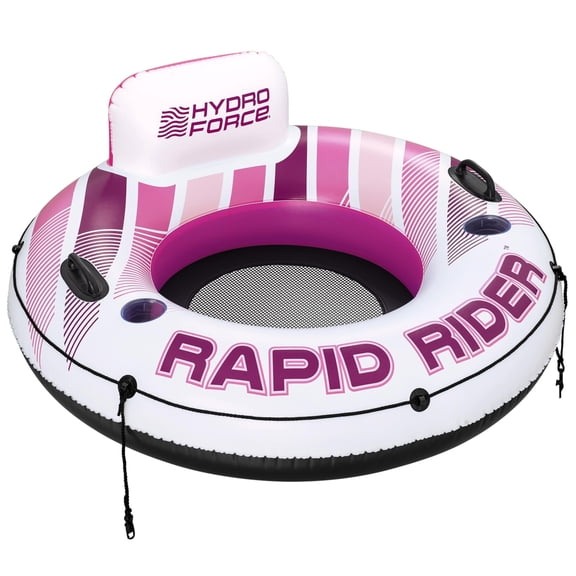 Bestway: Hydro Force - Rapid Rider Single Tube - Pink & White, 48" Inflatable Ring, 1 Person Float, River-Pool-Water Play, Head Rest, Cup Holders