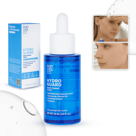 RUBY VIBE CO Hydro Guard Water Element Serum with Multi-Molecular Hyaluronic Acid & Niacinamide, Hydrating Face Serum, 1.01 fl oz