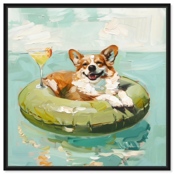 Hydro Hound Canvas Cute Pet Art Prints by Art Remedy, Black Frame, 20" x 20"