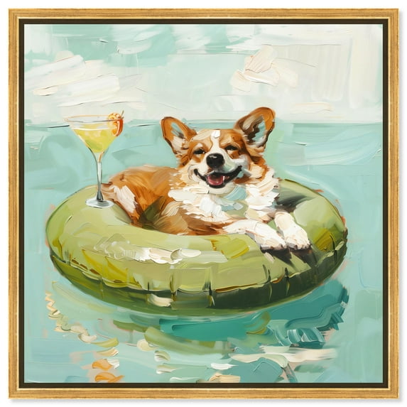 Hydro Hound Canvas Cute Pet Art Prints by Art Remedy, Gold Frame, 40" x 40"