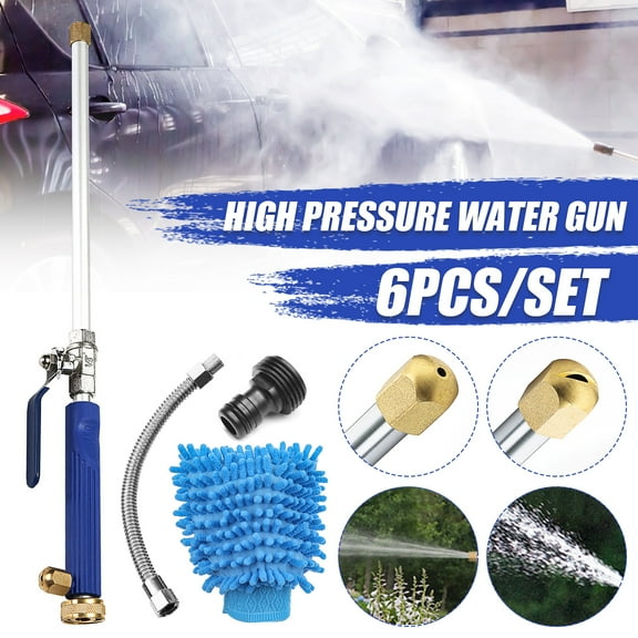 Hydro Jet Car Washer Set with Power Hose Nozzle, High Pressure Wand with 2 Nozzles, 1 Extended Flexible Wand, Cleaning Glove for Car Windows Home Cleaning Garden Watering
