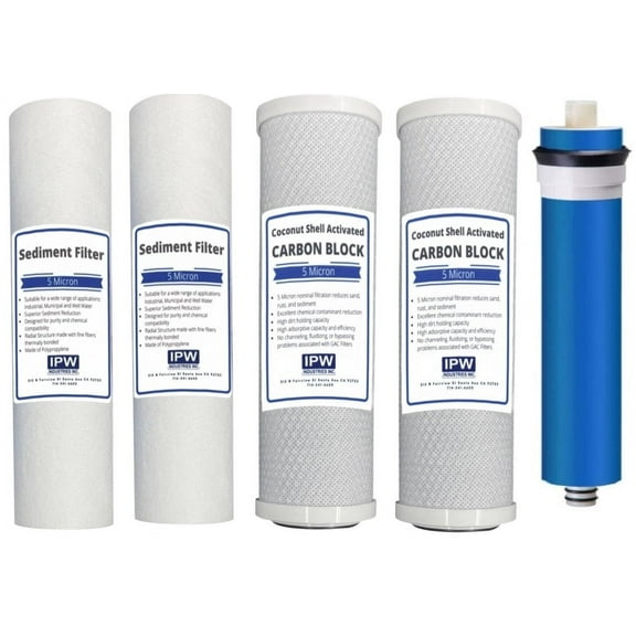 Hydro Logic Stealth RO100 Compatible Five Filter Pack - 100 GPD RO Membrane, Carbon, Sediment Filter for Hydrologic Systems by IPW Industries Inc