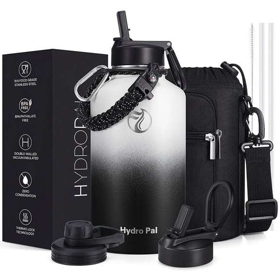 Hydro Pal 64Oz Insulated Water Bottle | 2-In-1 Straw Stopper Leak Resistant Wide Mouth Stainless Steel