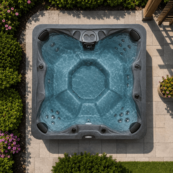 Hydro Spas HYD-450 4-Person Hot Tub with 29 Therapy Jets and Digital Controls Square Gray Interior and Gray Exterior Cabinet - Ideal for Backyard Relaxation and Hydrotherapy