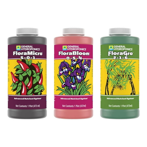 Hydro Worlds FloraSeries Hydroponic Nutrient Fertilizer System, 1 pt with FloraMicro FloraGro