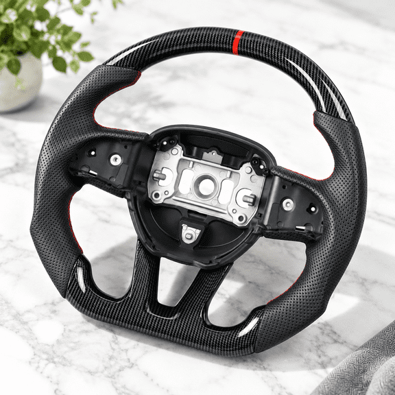 Hydro-dip Carbon Fiber Steering Wheel For D-shaped Nappa Perforated Leather Flat-bottom/grand Cherokee/sxt/gt/rt/srt/hellcat