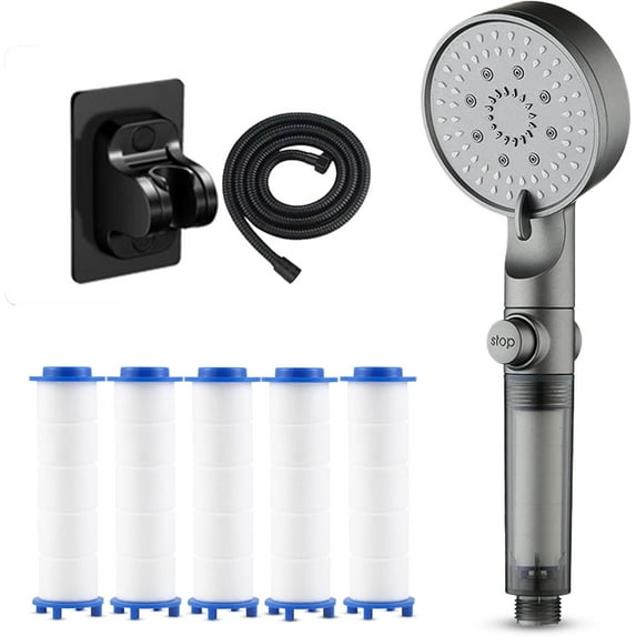 HydroBoost High Pressure 5-Mode Filtered Shower Head, Filtered Shower Head with Handheld, Built-in Power Wash for Hard Water (1 SET)