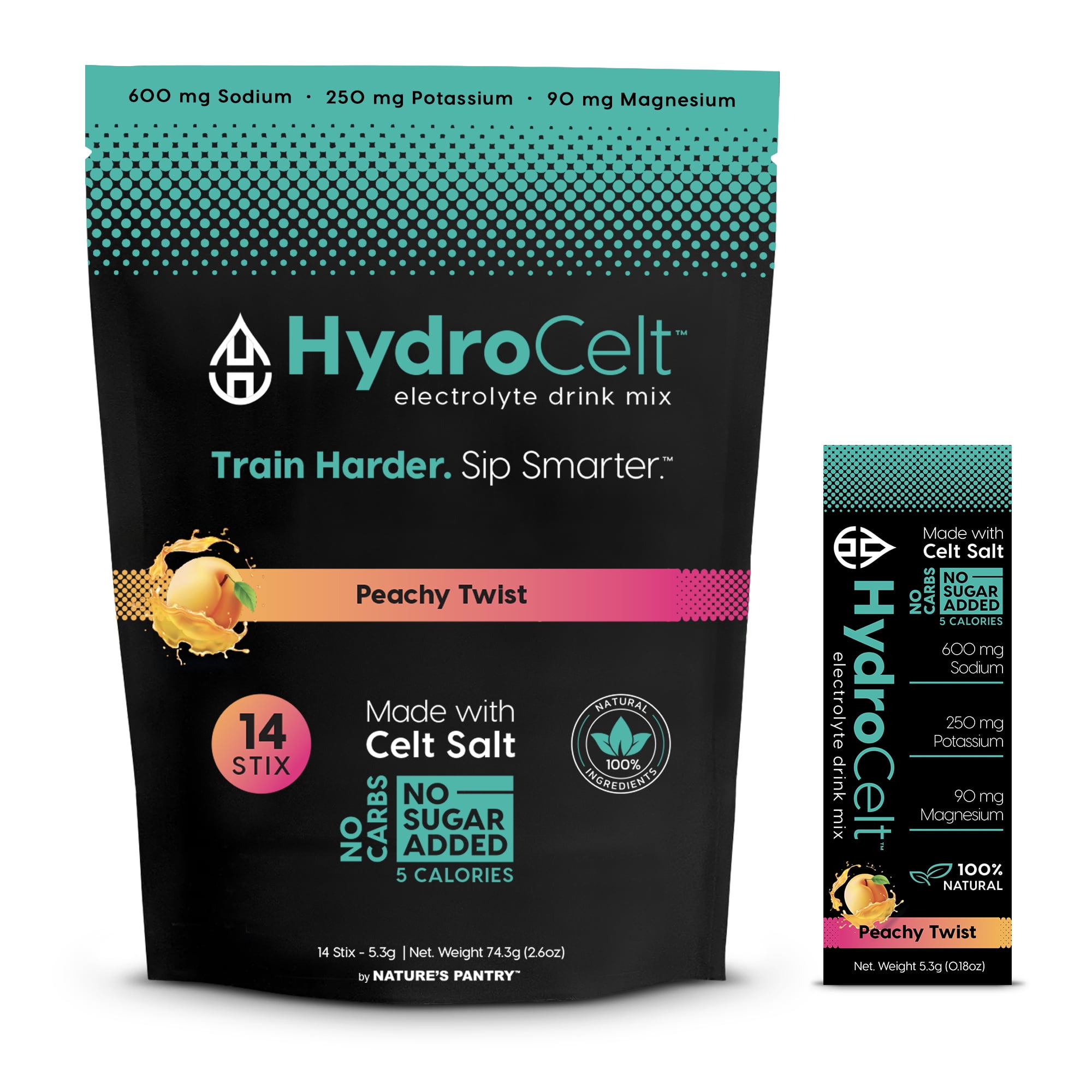 HydroCelt Electrolyte Drink Mix Packets, 14 Sticks – Peachy Twist, Sugar-Free, Hydration Powder