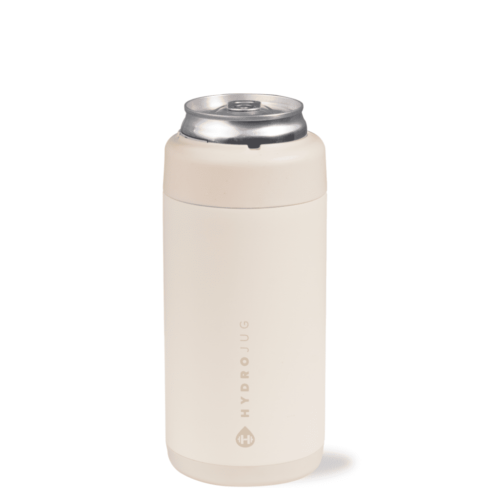 HydroJug Can Cooler - Slim 2-in-1 Insulated Can Cooler Cup 12oz - Stainless Steel, Non-Slip Rubber Base, Screw-Top Lid - Cream