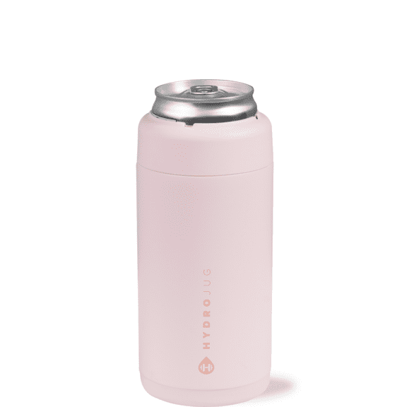 HydroJug Can Cooler - Slim 2-in-1 Insulated Can Cooler Cup 12oz - Stainless Steel, Non-Slip Rubber Base, Screw-Top Lid - Pink Sand