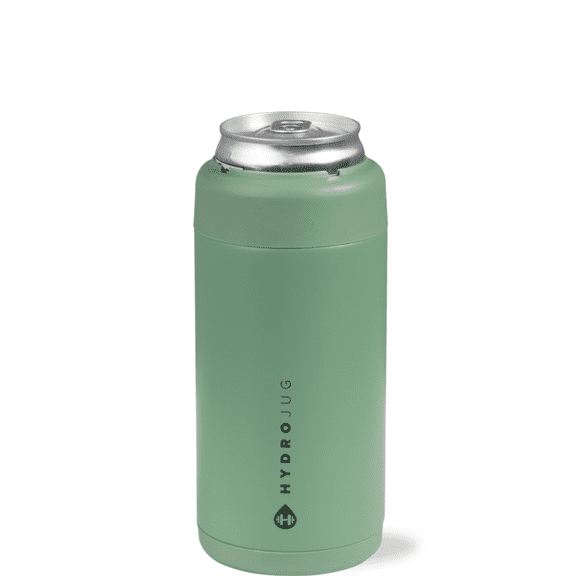 HydroJug Can Cooler - Slim 2-in-1 Insulated Can Cooler Cup 12oz - Stainless Steel, Non-Slip Rubber Base, Screw-Top Lid - Sage