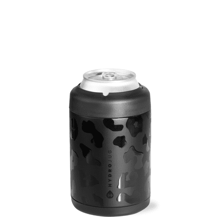 HydroJug Can Cooler - Standard 2-in-1 Insulated Can Cooler Cup 12oz - Stainless Steel, Non-Slip Rubber Base, Screw-Top Lid - Black Leopard