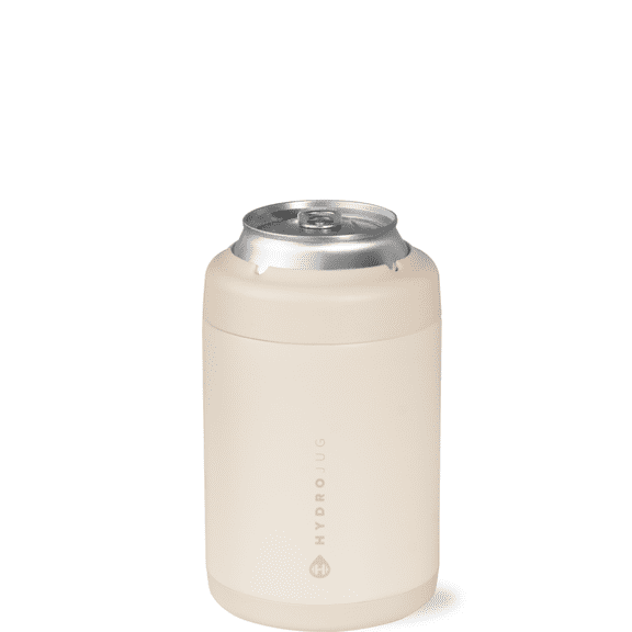 HydroJug Can Cooler - Standard 2-in-1 Insulated Can Cooler Cup 12oz - Stainless Steel, Non-Slip Rubber Base, Screw-Top Lid - Cream