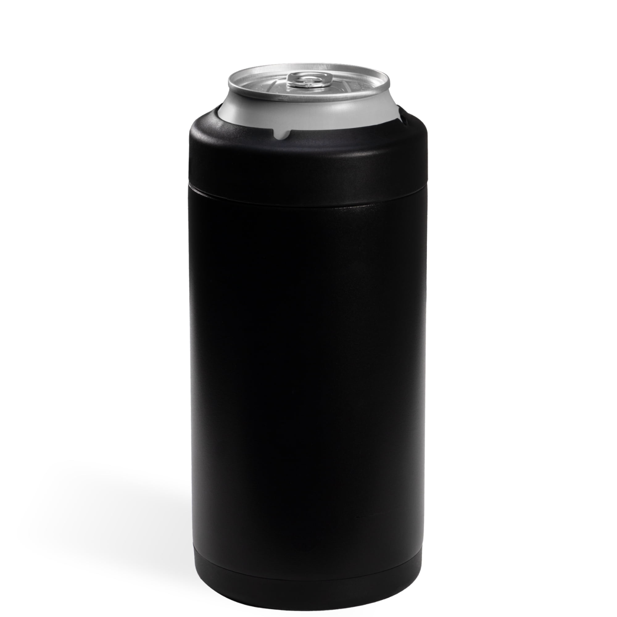HydroJug Can Cooler - Standard 2-in-1 Insulated Can Cooler Cup 16oz - Stainless Steel, Non-Slip Rubber Base, Screw-Top Lid - Black